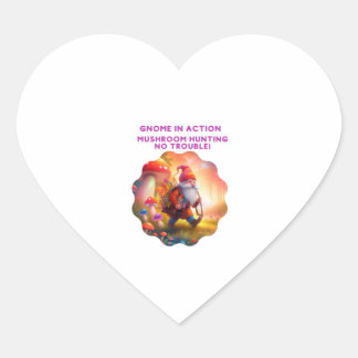 Sticker Cœur Gnome en action Chasse aux champignons