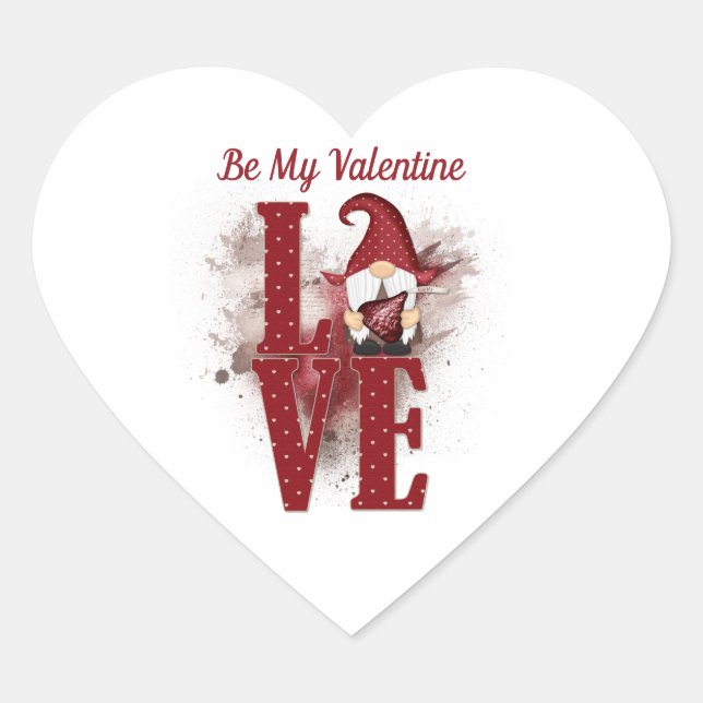 Sticker Cœur Gnomes Amour Rouge Mignon Saint-Valentin  (Devant)