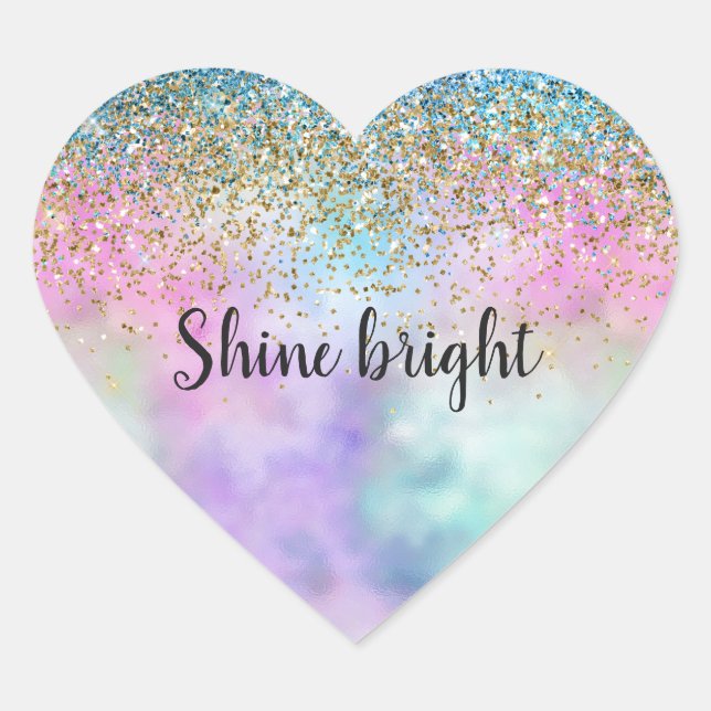 Sticker Cœur Gold Aqua Parties scintillant Purple Unicorn Étinc (Devant)