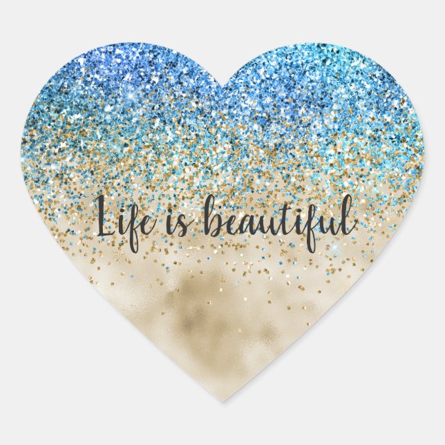 Sticker Cœur Gold Aqua Purple Parties scintillant Sparkle (Devant)