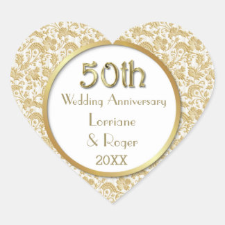 Sticker Cœur Gold Floral Elegance 50e anniversaire Mariage