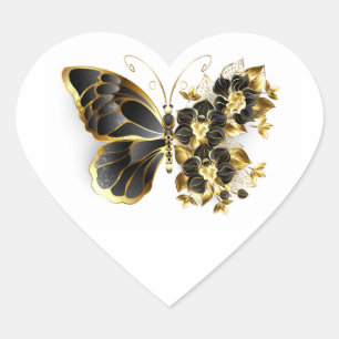 Sticker Cœur Gold flower Butterfly with Black Orchid