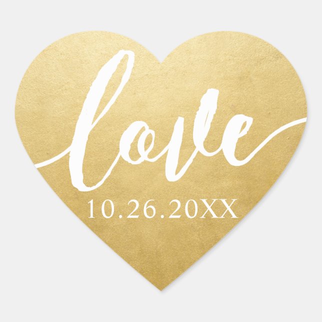 Sticker Cœur Gold Foil Effect Script Mariage Love in a (Devant)