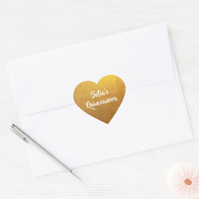 Sticker Cœur Gold Foil Photo personnalisée Quinceañera (Enveloppe)