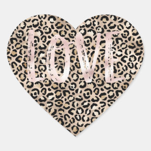Sticker Cœur Gold Glam Empreinte de léopard Pink Love