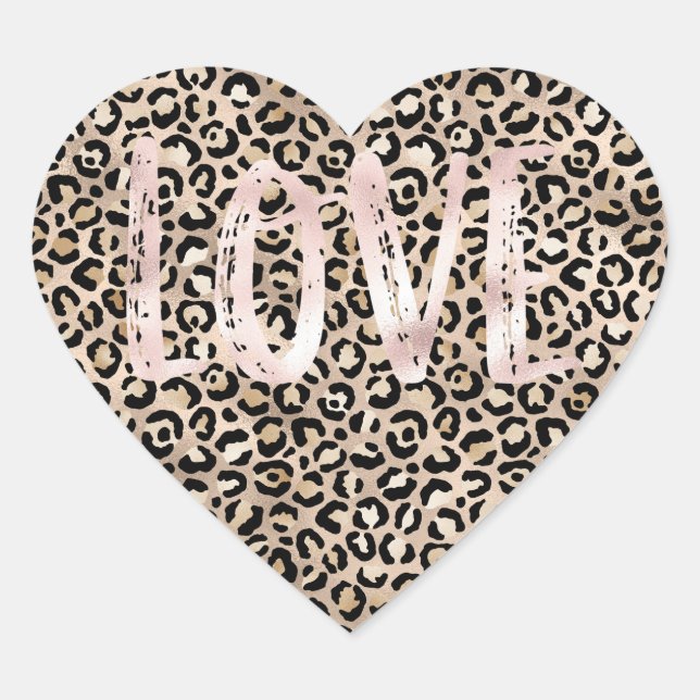 Sticker Cœur Gold Glam Empreinte de léopard Pink Love (Devant)