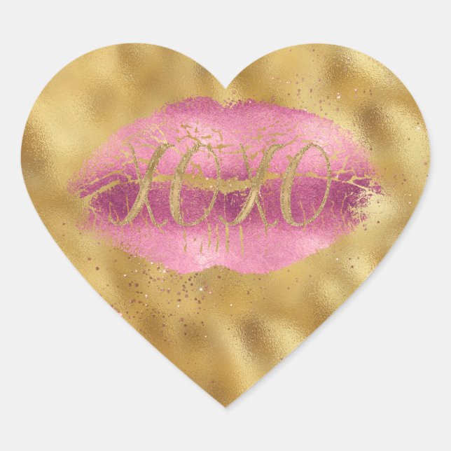 Sticker Cœur Gold Glitzy rose lèvres Kiss XOXO (Devant)