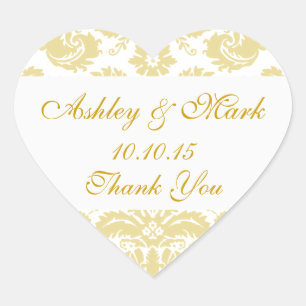 Sticker Coeur Gold Ivory Mariage damassé Favoriser