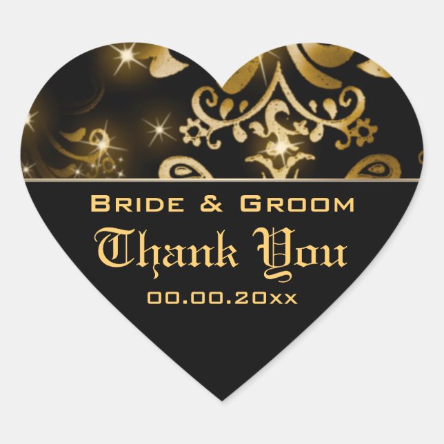 Sticker Cœur Gold noir mariage hiver "merci" (Devant)