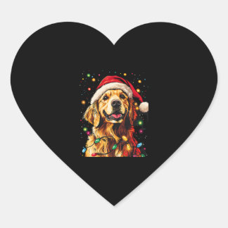 Sticker Cœur Golden Retriever Funny dog Christmas Santa Hat lig