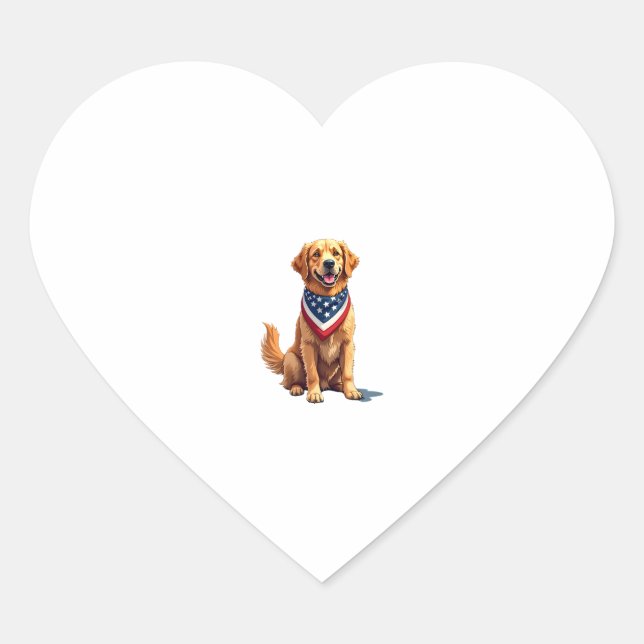 Sticker Cœur Golden Retriever July 4th Vintage Patriotic Tee 2 (Devant)