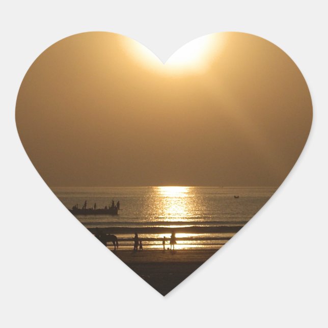 Sticker Cœur Golden Summer Sunset Réflexion sur la plage (Devant)