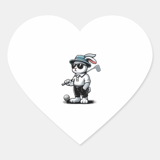 Sticker Cœur Golf Bunny Punk Golfing Rabbit (Devant)