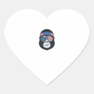 Sticker Cœur Gorille Patriotique Gravure Vintage Vecteur_1