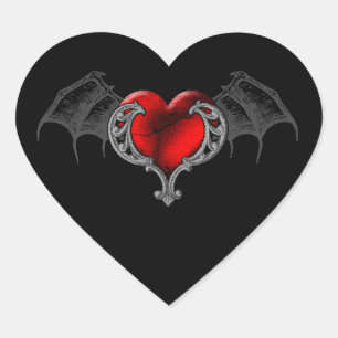 Sticker Cœur Goth Heart avec chevalet d'ailes de chauve-souris