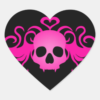 Sticker Cœur Goth rose fangé crâne vampire sur noir