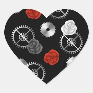 Sticker Cœur Goth steampunk victorien roses et engrenages roman