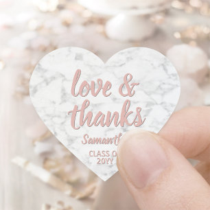 Sticker Cœur Graduation Amour & Merci Pink Script & Marble