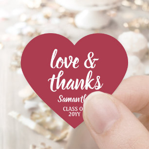 Sticker Cœur Graduation Love & Merci Rouge & Blanc Simple Scrip