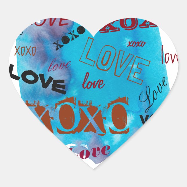 Sticker Cœur Graffiti Watercolor Love, XOXO, diverses polices (Devant)