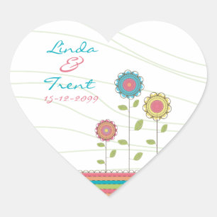 Sticker Cœur Grand arc-en-ciel Fleurs mariage Enregistrer la da