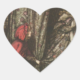 Sticker Cœur Grand mauvais loup dans le lit de la grand-maman