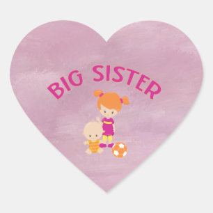 Sticker Cœur Grande Soeur avec Bébé Frère Coeur en forme de Mag