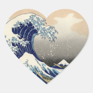 Sticker Cœur Grande vague Kanagawa peinture japonaise