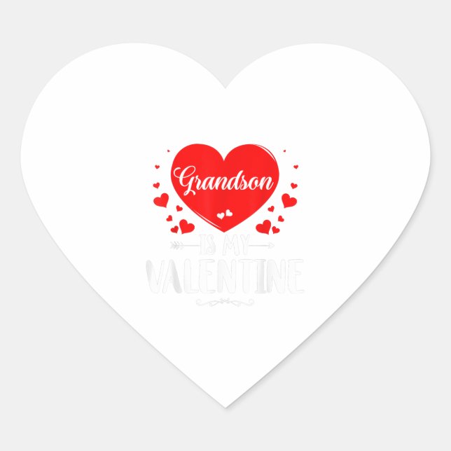Sticker Cœur Grandson Is My Valentine Matching Fam Grandma Gift (Devant)