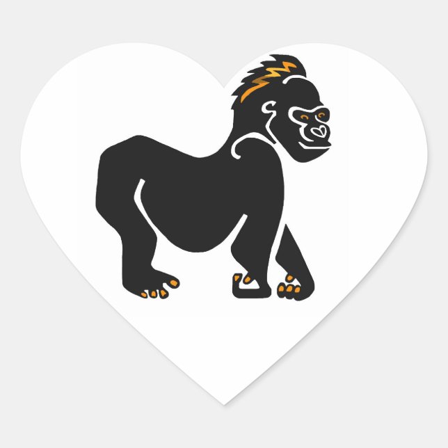 Sticker Cœur Graphique cool GORILLA - singe -primate - (Devant)