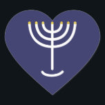 Sticker Cœur Graphique en or de la marine de Minorah<br><div class="desc">Sticker en hébreu Menorah. Marine,  Blanc,  Or. Transférable et personnalisable. Sticker de coeur graphique en or de la Marine de Minorah.</div>