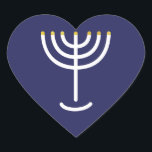 Sticker Cœur Graphique en or de la marine de Minorah<br><div class="desc">Sticker en hébreu Menorah. Marine,  Blanc,  Or. Transférable et personnalisable. Sticker de coeur graphique en or de la Marine de Minorah.</div>