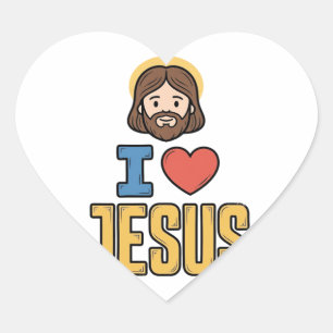 Sticker Cœur Graphisme chrétien vintage I Love Jesus