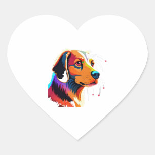 Sticker Cœur Graphisme de chien coloré -