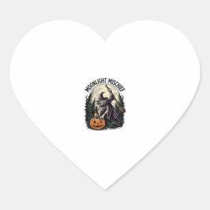 Sticker Cœur Graphisme de malice au clair de lune de sorcière d