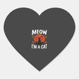 Sticker Cœur Graphisme de silhouette de chat de lune drôle d'Ha