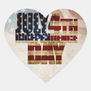 Sticker Cœur Graphisme Grunge USA 4 juillet Indépendance
