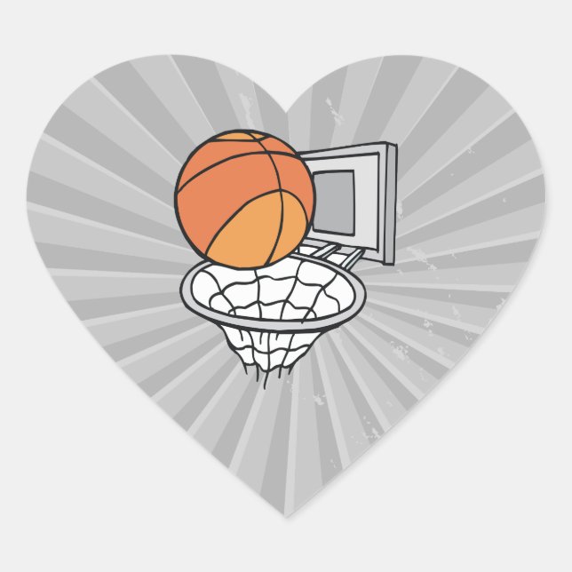 Sticker Cœur graphisme vectoriel de basketball et filet (Devant)