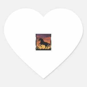 Sticker Cœur Gravure occidentale silhouette de cheval au couche