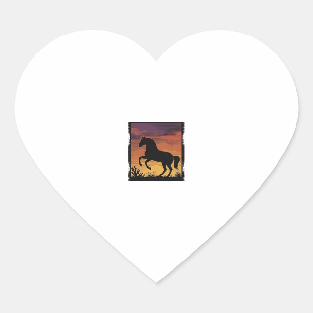 Sticker Cœur Gravure occidentale silhouette de cheval au couche (Devant)