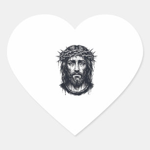 Sticker Cœur Gravure Vintage Couronne d'Épines Portrait Sacré