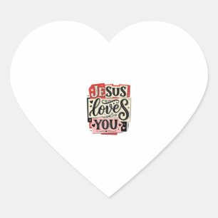 Sticker Cœur Gravure Vintage Jésus Vous Aime Typographie Chréti