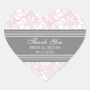Sticker Cœur Gray rose Damask Merci Wedding Favor Tags