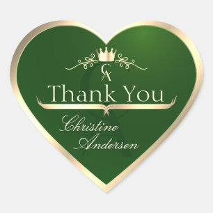 Sticker Cœur Green Forêt avec cadre d'or Monogramme Merci