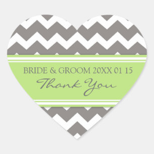 Sticker Cœur Grey Lime Chevron Merci Mariage Favor Tags