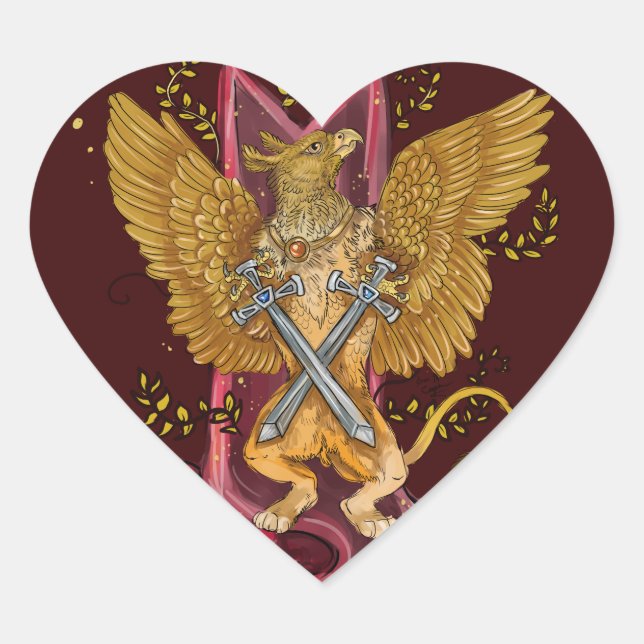 Sticker Cœur Griffin mystique avec épées (Devant)