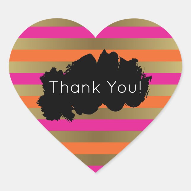 Sticker Cœur Grilles d'or métallique rose, orange et faux Merci (Devant)