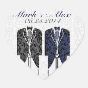 Sticker Cœur Gris Blanc & Bleu Couples du même sexe Design Mari