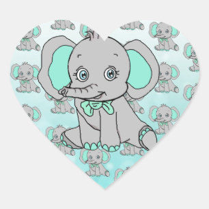 Sticker Cœur Gris et Teal de baby shower d'éléphant