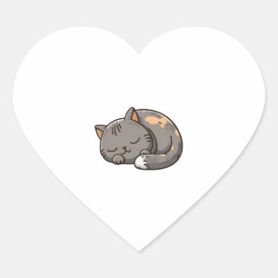 Sticker Cœur Gris kawaii Chat couché